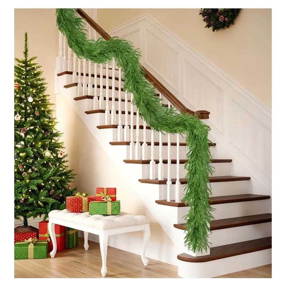 9FT Real Touch Norfolk Pine Artificial Christmas Garland with Hanging‎ Ring